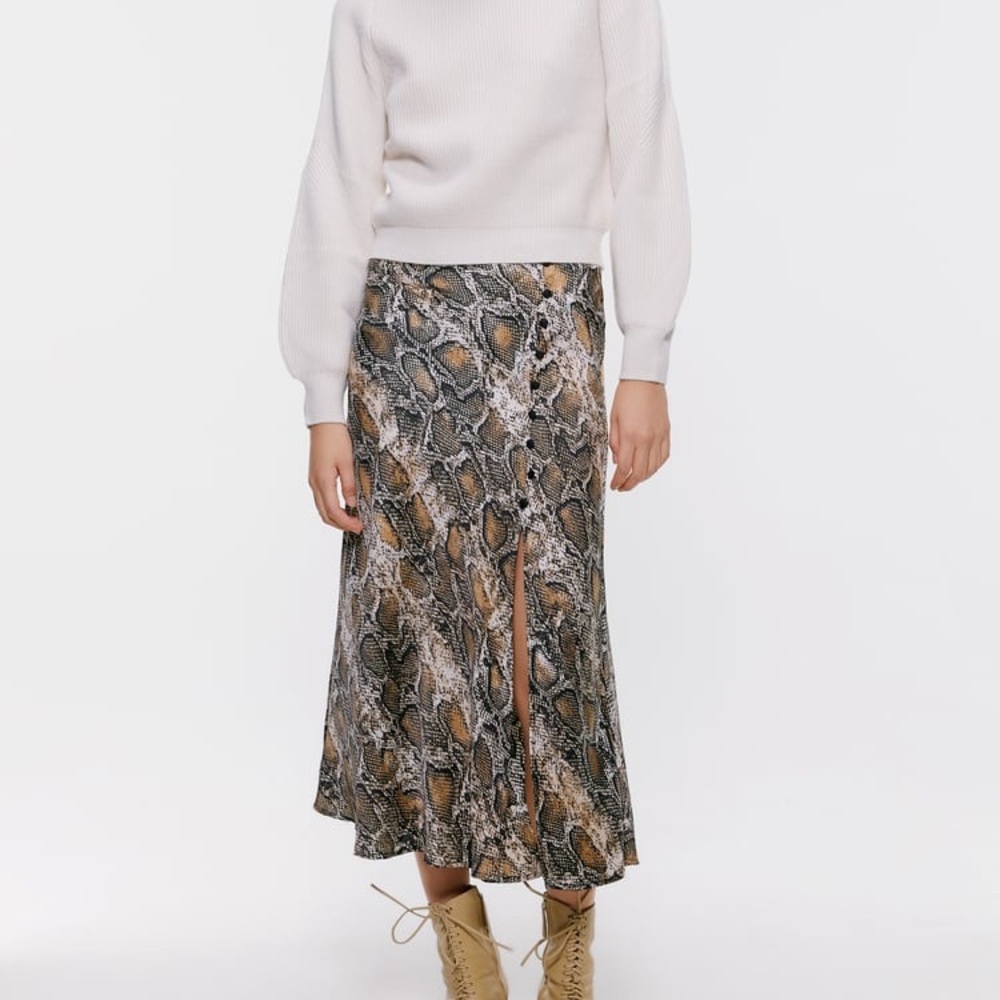 Zara Snakeskin Print Midi Skirt M